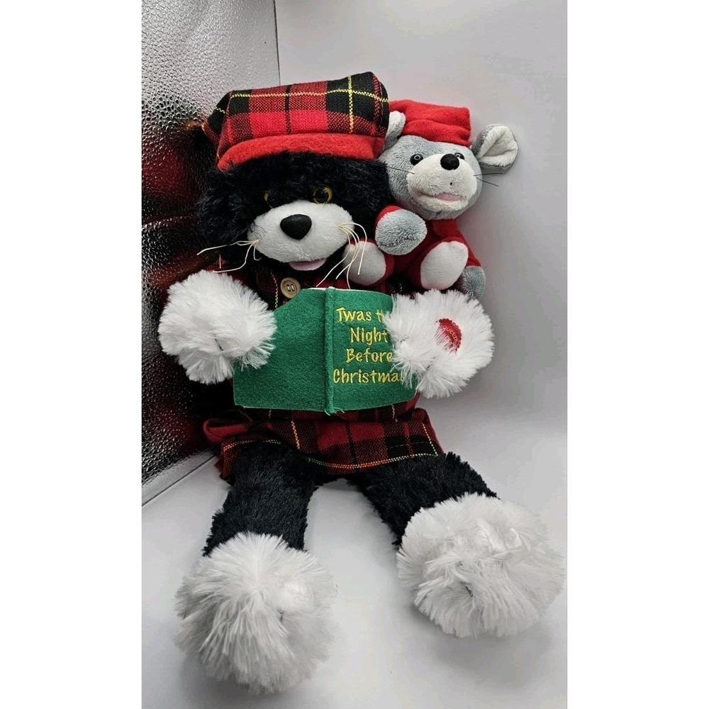 Chantilly Lane Duet Animated 19" Cat Mouse Reads Twas Night Before Christmas